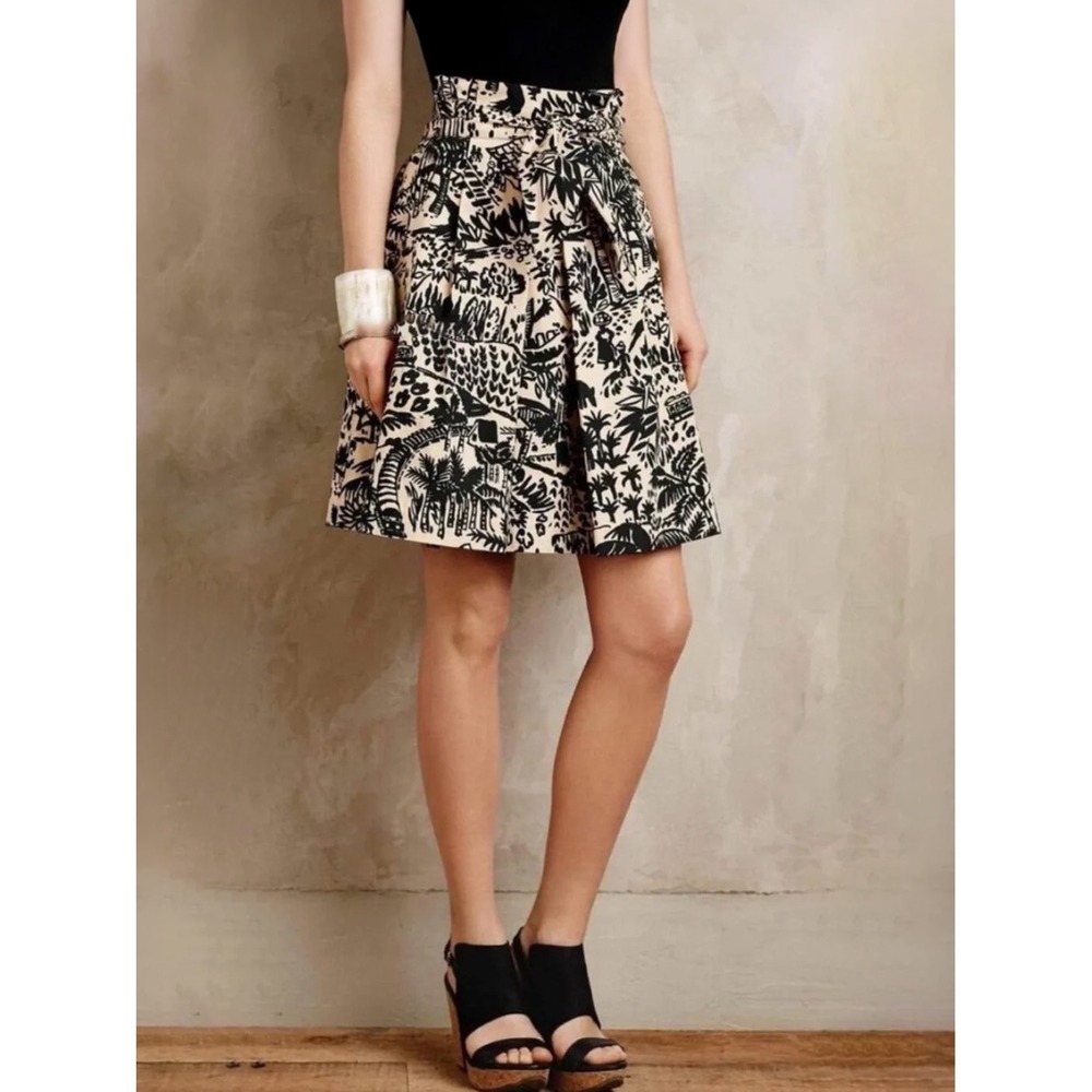 Corey Lynn Calter Anthropologie Tropical Tie Waist Cotton Flared Skirt 4